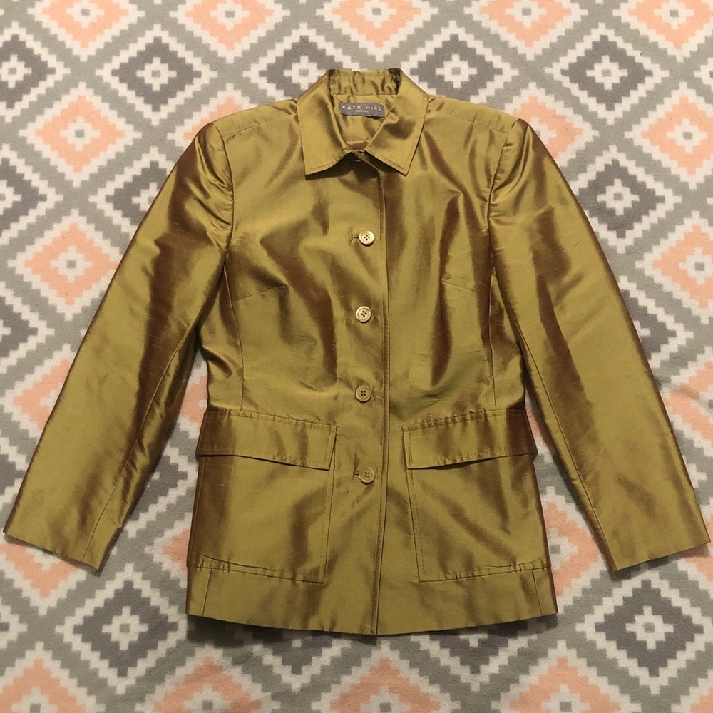 Kate Hill Petites Metallic Gold Silk Jacket Size 2P